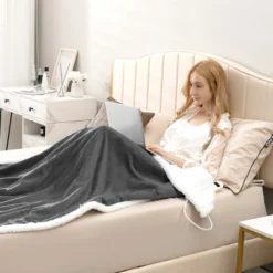 Tangkula 50" X 60" Heated Electric Reversible Flannel & Fleece Blanket Throw W/10 Heat Levels, 9 Hours Auto Shut-Off, Overheat Protection Gray -Bedding Shop GUEST 01526f66 1335 453d 8734 816e920e24fc