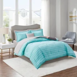 Queen 8pc Zuri Reversible Complete Bed Set Includes Sheets - Aqua -Bedding Shop GUEST 031b230d 571d 4a7f ad7a 83fd66e2ed3a