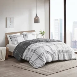 3pc Carter Plaid Reversible Duvet Cover & Sham Set - Clean Spaces