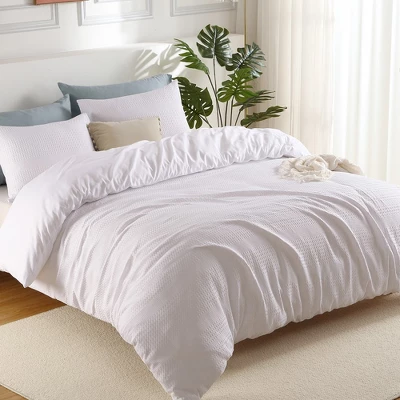 White Waffle Weave Textured Duvet Cover Set - Soft And Breathable, All-Season Duvet Cover 3 White Waffle Weave Textured Duvet Cover Set - Soft And Breathable, All-Season Duvet Cover