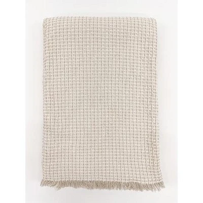 Ivory & Taupe Cotton Waffle Weave Bed Blanket - Anaya 9 Ivory & Taupe Cotton Waffle Weave Bed Blanket - Anaya - Image 7