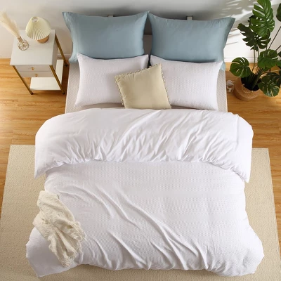 White Waffle Weave Textured Duvet Cover Set - Soft And Breathable, All-Season Duvet Cover 8 White Waffle Weave Textured Duvet Cover Set - Soft And Breathable, All-Season Duvet Cover - Image 6