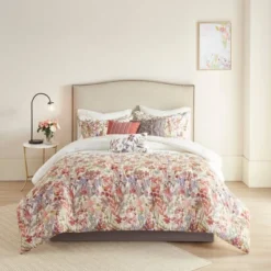 Julia 7pc Cotton Printed Comforter Set Off White/Red/Lavender -Bedding Shop GUEST 15daec1f 923c 4aa3 a402 091236113e82