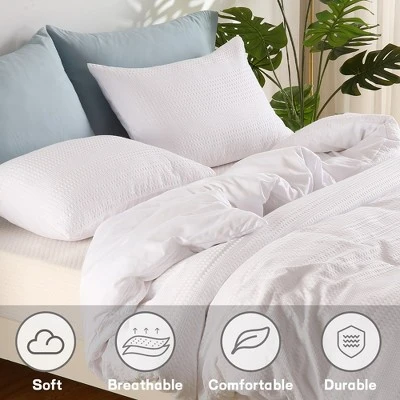 White Waffle Weave Textured Duvet Cover Set - Soft And Breathable, All-Season Duvet Cover 4 White Waffle Weave Textured Duvet Cover Set - Soft And Breathable, All-Season Duvet Cover - Image 2