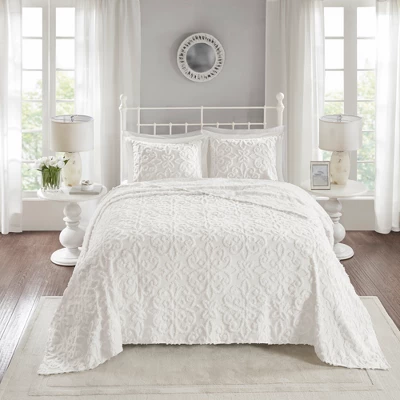 White Amber Cotton Chenille Bedspread Set 3 White Amber Cotton Chenille Bedspread Set