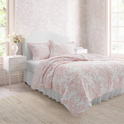 Bedford Cotton Quilt Set Pink - Laura Ashley 3 Bedford Cotton Quilt Set Pink - Laura Ashley