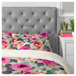 Marta Barragan Camarasa Abstract Geometrical Flowers Duvet Cover Set - Deny Designs