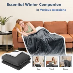 Tangkula 50" X 60" Heated Electric Reversible Flannel & Fleece Blanket Throw W/10 Heat Levels, 9 Hours Auto Shut-Off, Overheat Protection Gray -Bedding Shop GUEST 3a2a6f69 4637 4bc8 9ebf 30d4941d91ca