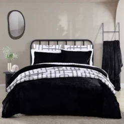 3pc Solid Faux Fur 100% Polyester Duvet Set Black - City Scene -Bedding Shop GUEST 472d92ce fa0c 44df a4ca df6082a2850a