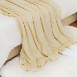 PiccoCasa Flannel Fleece Luxury Sofa With Ruffle Trim Lightweight Plush Microfiber Solid Blanket -Bedding Shop GUEST 4d4ddb26 aedc 42e4 9583 1fa29a50eeea