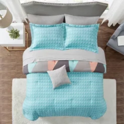 Queen 8pc Zuri Reversible Complete Bed Set Includes Sheets - Aqua -Bedding Shop GUEST 54e725d0 ec91 41d5 b4e5 83f5bcc50fca