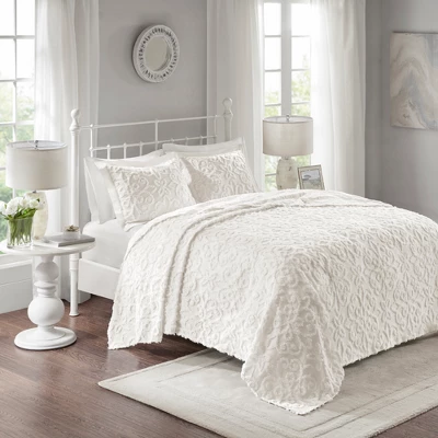 White Amber Cotton Chenille Bedspread Set 7 White Amber Cotton Chenille Bedspread Set - Image 5