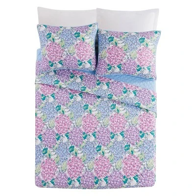 Vera Bradley 3pc Happy Hydrangea Quilt Set Purple/Pink 4 Vera Bradley 3pc Happy Hydrangea Quilt Set Purple/Pink - Image 2