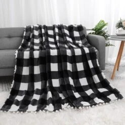 PiccoCasa Plaid Throw Blanket With Pom Poms Tartan Checkered Fleece Blanket 14 PiccoCasa Plaid Throw Blanket With Pom Poms Tartan Checkered Fleece Blanket -Bedding Shop GUEST 639b5665 ac50 433a 85ab be031dc27ba8