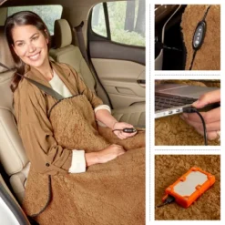 Heated Blanket 2-Pack - USB-Powered Fleece Throw Blankets For Travel, Home, Office, Or Camping - Winter Car Accessories By Stalwart (Brown) -Bedding Shop GUEST 66000acf 2de2 46bd 8b45 c169cc987834