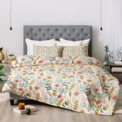 Ditsy Floral Field Pimlada Phuapradit Comforter Set Pink/Yellow/Green - Deny Designs -Bedding Shop GUEST 67a12192 ad28 459d a3d1 bf25d2b9d74b
