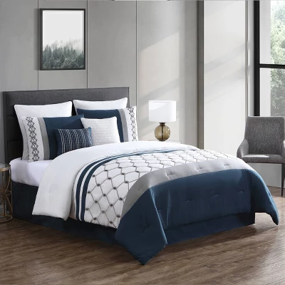 Ellison Embroidered Colorblock Comforter Bedding Set Dark Teal 10 Ellison Embroidered Colorblock Comforter Bedding Set Dark Teal - Image 8
