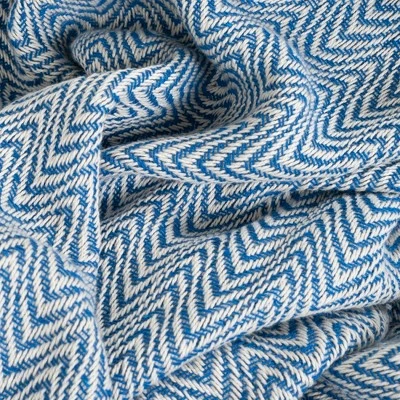 Chevron Cotton Blanket (Full/Queen) Blue - Yorkshire Home 5 Chevron Cotton Blanket (Full/Queen) Blue - Yorkshire Home - Image 3