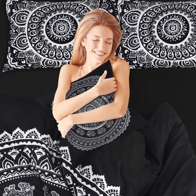 PiccoCasa Polyester Bohemian Duvet Cover Sets 5 Pcs With 2 Pillowcases Queen Black 4 PiccoCasa Polyester Bohemian Duvet Cover Sets 5 Pcs With 2 Pillowcases Queen Black - Image 2