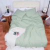 PiccoCasa Washed Solid Color Strap Duvet Cover Bedding Set 3Pcs