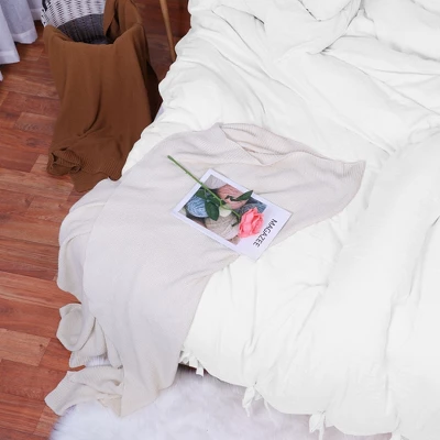 PiccoCasa Washed Cotton Solid With Bowknot Closure Design Duvet Cover Sets 3 Pcs With 2 Pillowcases Queen White 8 PiccoCasa Washed Cotton Solid With Bowknot Closure Design Duvet Cover Sets 3 Pcs With 2 Pillowcases Queen White - Image 6