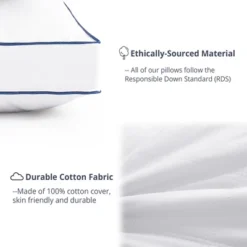 Peace Nest Goose Feather Down Pillow White Quilted Cotton Cover Set Of 2 -Bedding Shop GUEST 8b6d91b1 1ece 46af aa25 8b9f949d024d