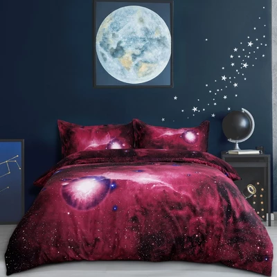 PiccoCasa Galaxies Duvet Cover Sets 3 Pcs Includes 1 Duvet Cover 2 Pillow Shams Queen Red 3 PiccoCasa Galaxies Duvet Cover Sets 3 Pcs Includes 1 Duvet Cover 2 Pillow Shams Queen Red