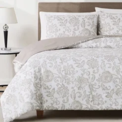 Cannon 3pc Sylvana Jacobean Duvet Cover Set Taupe/White