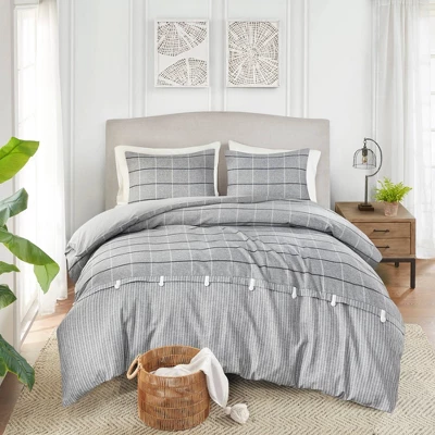 Madison Park 3pc King/California King Oakdale Faux Linen Jacquard Duvet Cover Set Gray 5 Madison Park 3pc King/California King Oakdale Faux Linen Jacquard Duvet Cover Set Gray - Image 3