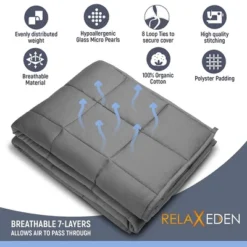 RELAX EDEN Adult Breathable Cotton Weighted Blanket With Removable Grey Duvet Cover, 60 X 80 Inch, 20 Pounds, Made W/Polyester And Glass Beads, Grey 9 RELAX EDEN Adult Breathable Cotton Weighted Blanket With Removable Grey Duvet Cover, 60 X 80 Inch, 20 Pounds, Made W/Polyester And Glass Beads, Grey -Bedding Shop GUEST 9b992431 d0cf 4353 8e72 c1b4c3213184