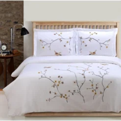 Floral Embroidered Modern Cotton Duvet Cover And Pillow Sham Set By Blue Nile Mills