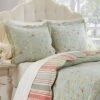 3pc King Floral Stripe Garden Glitz Reversible Bedspread Set Sage Green/Red/Cream - Waverly