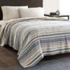 Herringbone Stripe Bed Blanket Blue - Eddie Bauer
