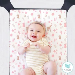 The Peanutshell Mini Crib Sheet Set For Girls - 3 Pack - Multiuse For Pack & Play, Playard, Playpen, Mini Crib, Pink Woodland Floral