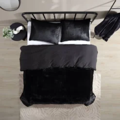 3pc Solid Faux Fur 100% Polyester Duvet Set Black - City Scene -Bedding Shop GUEST b2c85cfc 02c5 453a 99a3 12e822efe636