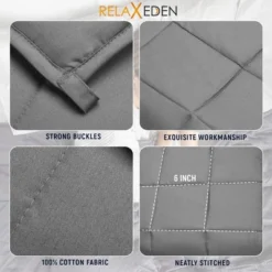 RELAX EDEN Adult Breathable Cotton Weighted Blanket With Removable Grey Duvet Cover, 60 X 80 Inch, 20 Pounds, Made W/Polyester And Glass Beads, Grey 8 RELAX EDEN Adult Breathable Cotton Weighted Blanket With Removable Grey Duvet Cover, 60 X 80 Inch, 20 Pounds, Made W/Polyester And Glass Beads, Grey -Bedding Shop GUEST b9f4560e 283d 482a aa8b 865090d7b491