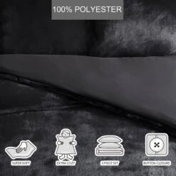 3pc Solid Faux Fur 100% Polyester Duvet Set Black - City Scene -Bedding Shop GUEST bf29fc15 9be6 491d 928d 2c7baeb42157