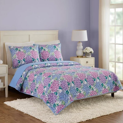 Vera Bradley 3pc Happy Hydrangea Quilt Set Purple/Pink 3 Vera Bradley 3pc Happy Hydrangea Quilt Set Purple/Pink
