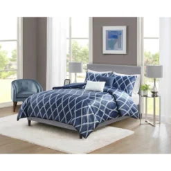 Zara Charmeuse Geo Print Comforter Bedding Set Navy -Bedding Shop GUEST c59a3ba6 269c 4295 91bd 66ba97a772f5