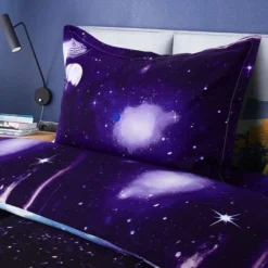 PiccoCasa 100% Polyester Galaxy Sky Cosmos Night Pattern 3D Printed Duvet Cover Sets 3 Pcs With 1 Pillowcase Twin Dark Purple