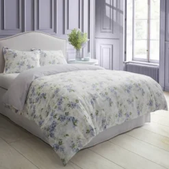 Laura Ashley 2pc Wisteria Twin Microfleece Duvet Cover Set Gray