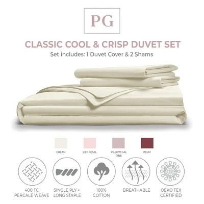Pillow Gal Classic Cool & Crisp 100% Cotton Percale Duvet Cover Set 3 Pillow Gal Classic Cool & Crisp 100% Cotton Percale Duvet Cover Set