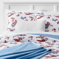 Butterfly Print Microfiber Decorative Bed Set With Throw Blue/Red/White - Room Essentials™ -Bedding Shop GUEST e00afba5 a714 4928 90f7 d5171afd96c9