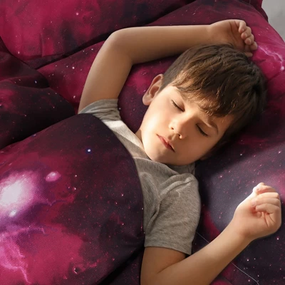 PiccoCasa Galaxies Duvet Cover Sets 3 Pcs Includes 1 Duvet Cover 2 Pillow Shams Queen Red 6 PiccoCasa Galaxies Duvet Cover Sets 3 Pcs Includes 1 Duvet Cover 2 Pillow Shams Queen Red - Image 4