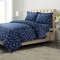 Eva Floral Printed Flannel Oversized Duvet Cover Set - Azores Home