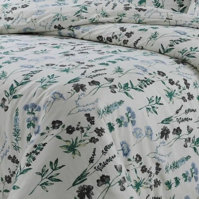 3pc Fleur Cotton Flannel Printed Oversized Duvet Set - Tribeca Living 3 3pc Fleur Cotton Flannel Printed Oversized Duvet Set - Tribeca Living