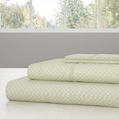 Hastings Home Queen Size Brushed Microfiber 4 Piece Embossed Checkered Bed Sheet And Linen Set With Stain Resistant Fitted And Flat Sheets - Sage 4 Hastings Home Queen Size Brushed Microfiber 4 Piece Embossed Checkered Bed Sheet And Linen Set With Stain Resistant Fitted And Flat Sheets - Sage - Image 2