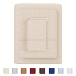 Brushed Microfiber Sheet Set- 4 Piece- Embossed Checkered Bed Linens-Deep Pocket Fitted & Flat Sheets, 2 Pillowcases By Lavish Home (Queen, Champagne) -Bedding Shop GUEST f1ffa193 d51a 4dd9 b8e1 855fa9b3cf89