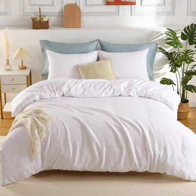 White Waffle Weave Textured Duvet Cover Set - Soft And Breathable, All-Season Duvet Cover 9 White Waffle Weave Textured Duvet Cover Set - Soft And Breathable, All-Season Duvet Cover - Image 7