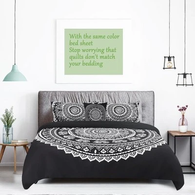 PiccoCasa Polyester Bohemian Duvet Cover Sets 5 Pcs With 2 Pillowcases Queen Black 5 PiccoCasa Polyester Bohemian Duvet Cover Sets 5 Pcs With 2 Pillowcases Queen Black - Image 3